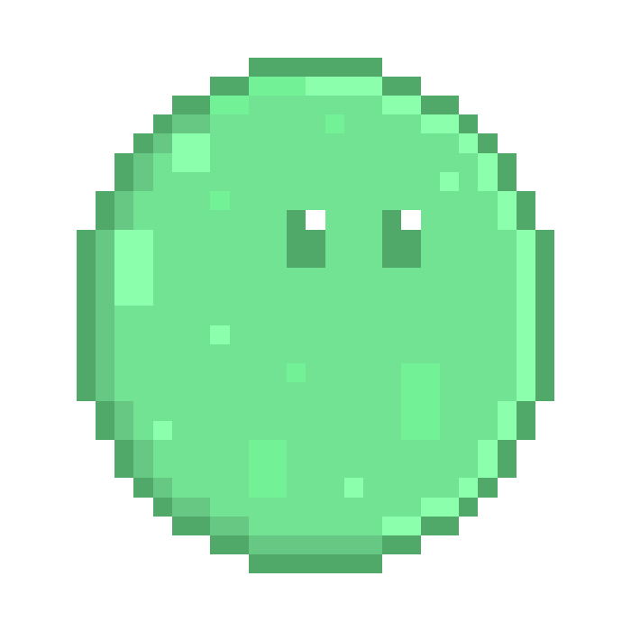 Bob, a green blob with two small eyes